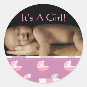 Baby Girl-stickers met je baby foto Ronde Sticker