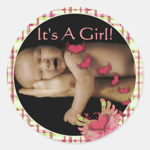 Baby Girl-stickers met je baby foto Ronde Sticker