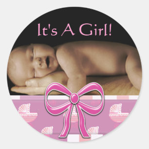 Baby Girl-stickers met je baby foto Ronde Sticker