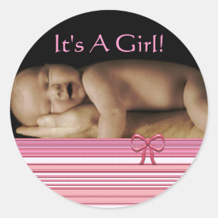 Baby Girl-stickers met je baby foto Ronde Sticker