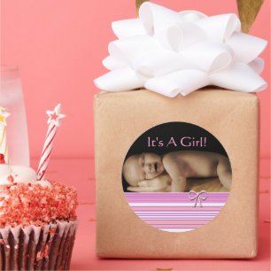 Baby Girl-stickers met je baby foto Ronde Sticker