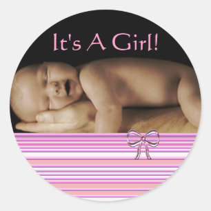 Baby Girl-stickers met je baby foto Ronde Sticker