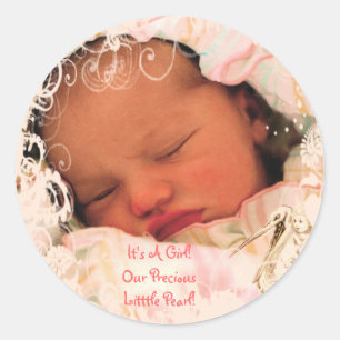 Baby Girl-stickers met je baby foto Ronde Sticker