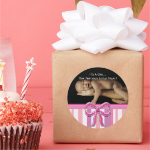 Baby Girl-stickers met je baby foto Ronde Sticker