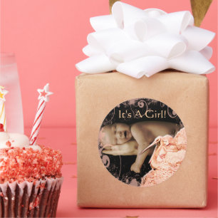 Baby Girl-stickers met je baby foto Ronde Sticker