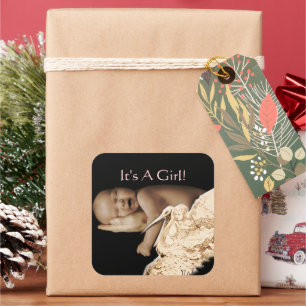 Baby Girl-stickers met je baby foto Vierkante Sticker