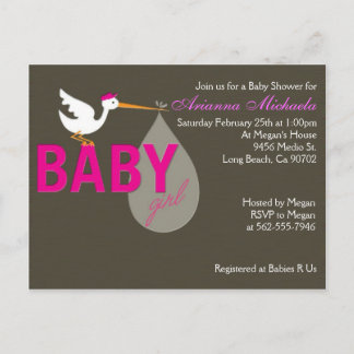 Baby Girl Stork Baby shower Uitnodiging Briefkaart