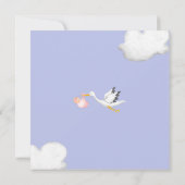 Baby Girl Stork Douche Lavendel Uitnodiging (Achterkant)