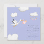 Baby Girl Stork Douche Lavendel Uitnodiging (Voorkant)