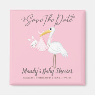 Baby Girl Stork Pink Shower Save the Date Magneet