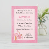 Baby Girl Stork Shower Invitations Kaart (Staand voorkant)