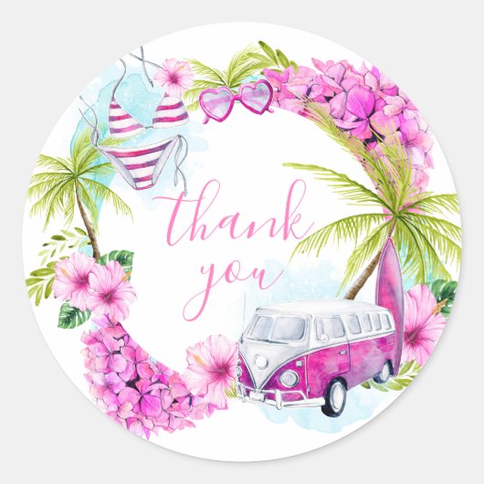 Baby Girl Surf Favor Bedankt Sticker (Voorkant)