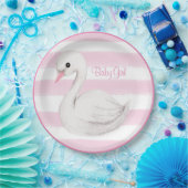 Baby Girl Swan Girly Pink Script Baby shower Papieren Bordje (Feest)