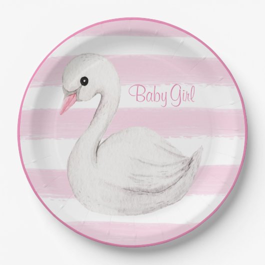 Baby Girl Swan Girly Pink Script Baby shower Papieren Bordje (Voorkant)