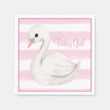 Baby Girl Swan Girly Pink Script Baby shower