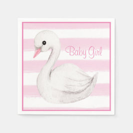 Baby Girl Swan Girly Pink Script Baby shower Servet