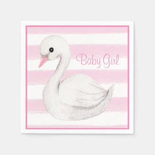 Baby Girl Swan Girly Pink Script Baby shower Servet
