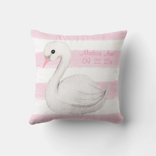 Baby Girl Swan Pink Script Pas Keepasje aan Kussen (Achterkant)