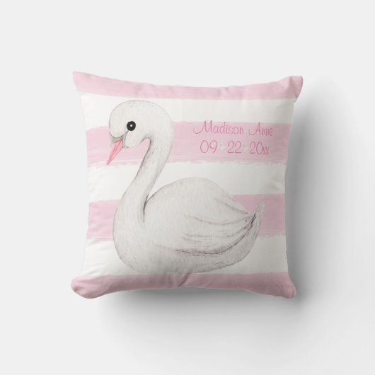 Baby Girl Swan Pink Script Pas Keepasje aan Kussen (Voorkant)