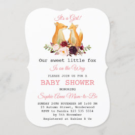 Baby Girl Sweet Fox Woodland Baby shower Kaart