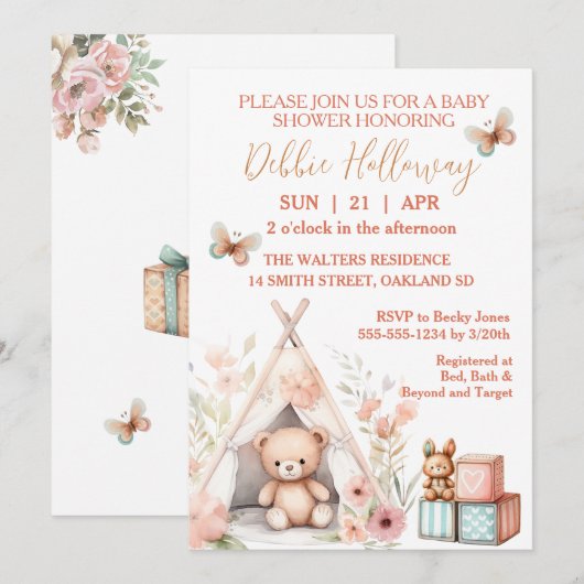 Baby Girl Teddy Bear beroemd gemaakt door Teepee B Kaart (Voorkant / Achterkant)