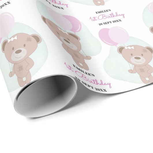 Baby Girl Teddy Bear Cadeaupapier (Rol Hoek)
