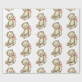 Baby Girl Teddy Bear Pink Waterverf Cadeaupapier (Vlak)