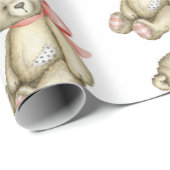 Baby Girl Teddy Bear Pink Waterverf Cadeaupapier (Rol Hoek)