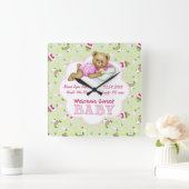 Baby Girl Teddy Bear Vierkante Klok (Huis)
