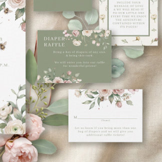 Baby Girl to Bee Bloemige Sage Meisje Luier Raffle Informatiekaartje