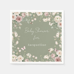 Baby Girl to Bee Rose Bloemrijk Roze n Groen Baby Servet