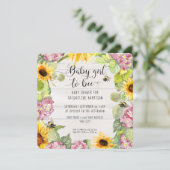 Baby Girl to Bee Sunflower Pink Hydrangeas Shower Kaart (Staand voorkant)