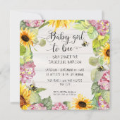 Baby Girl to Bee Sunflower Pink Hydrangeas Shower Kaart (Voorkant)