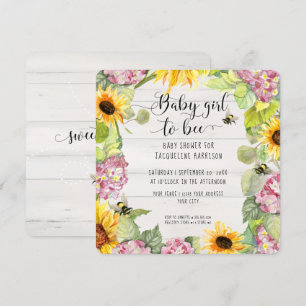 Baby Girl to Bee Sunflower Pink Hydrangeas Shower Kaart