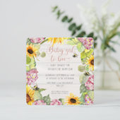 Baby Girl to Bee Sunflower Pink Hydrangeas Shower Kaart (Staand voorkant)