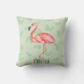 Baby Girl Tropical Pink Flamingo Name Nursery Kussen (Voorkant)