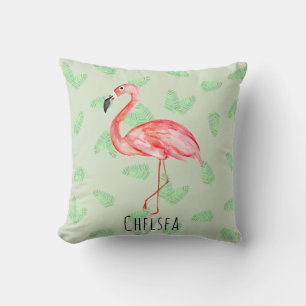 Baby Girl Tropical Pink Flamingo Name Nursery Kussen