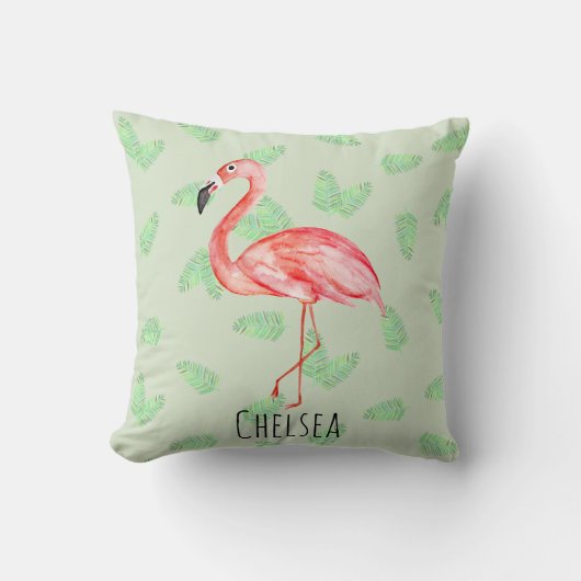 Baby Girl Tropical Pink Flamingo Name Nursery Kussen (Voorkant)