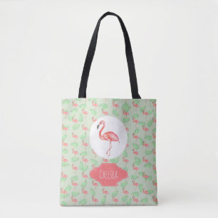 Baby Girl Tropische Waterverf Flamingo Name Diaper Tote Bag