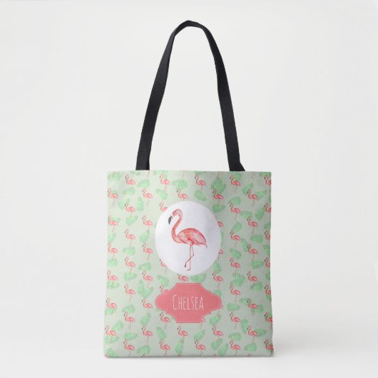 Baby Girl Tropische Waterverf Flamingo Name Diaper Tote Bag (Voorkant)