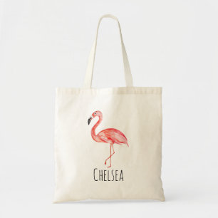 Baby Girl Tropische Waterverf Flamingo Name Diaper Tote Bag