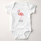Baby Girl Tropische Waterverf Roze Flamingo Name Romper (Voorkant)