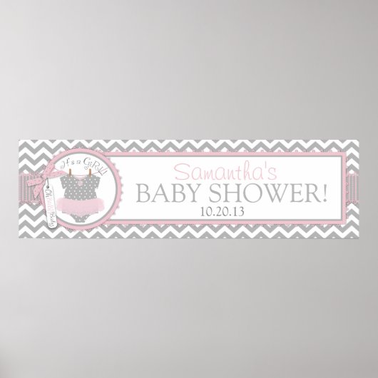 Baby Girl Tutu Chevron Print Baby shower Banner (Voorkant)
