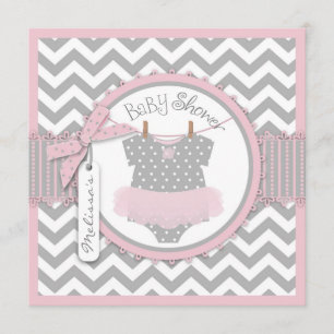 Baby Girl Tutu Chevron Print Baby shower Kaart