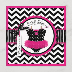 Baby Girl Tutu Chevron Print Baby shower Kaart