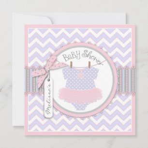 Baby Girl Tutu Chevron Print Baby shower Kaart