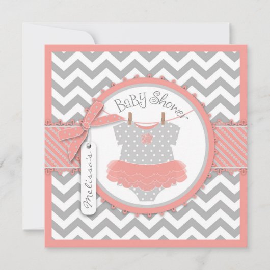 Baby Girl Tutu Chevron Print Baby shower Kaart (Voorkant)