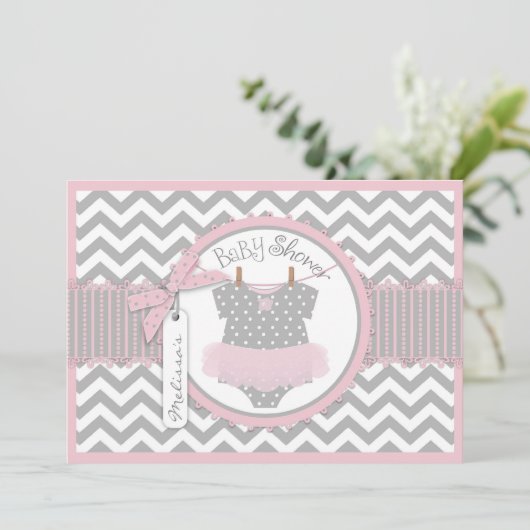 Baby Girl Tutu Chevron Print Baby shower Kaart (Staand voorkant)