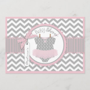 Baby Girl Tutu Chevron Print Baby shower Kaart