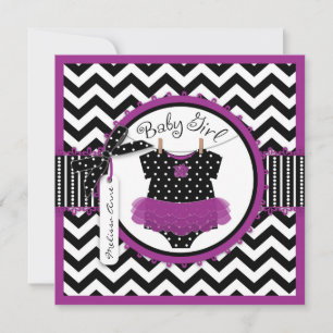 Baby Girl Tutu Chevron Print Baby shower Kaart